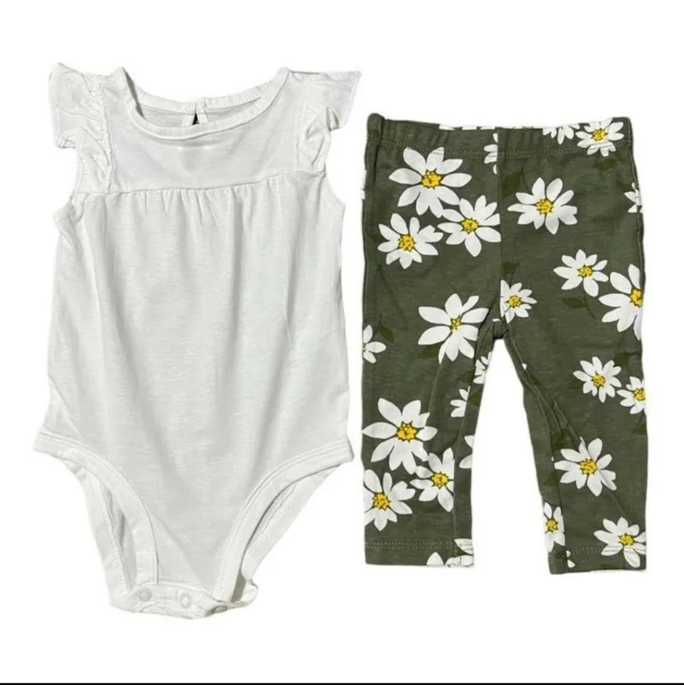 4 Pack)Carters Baby Girl Sz 3 Months Yellow White Daisies Bodysuit‎ Pants Cotton